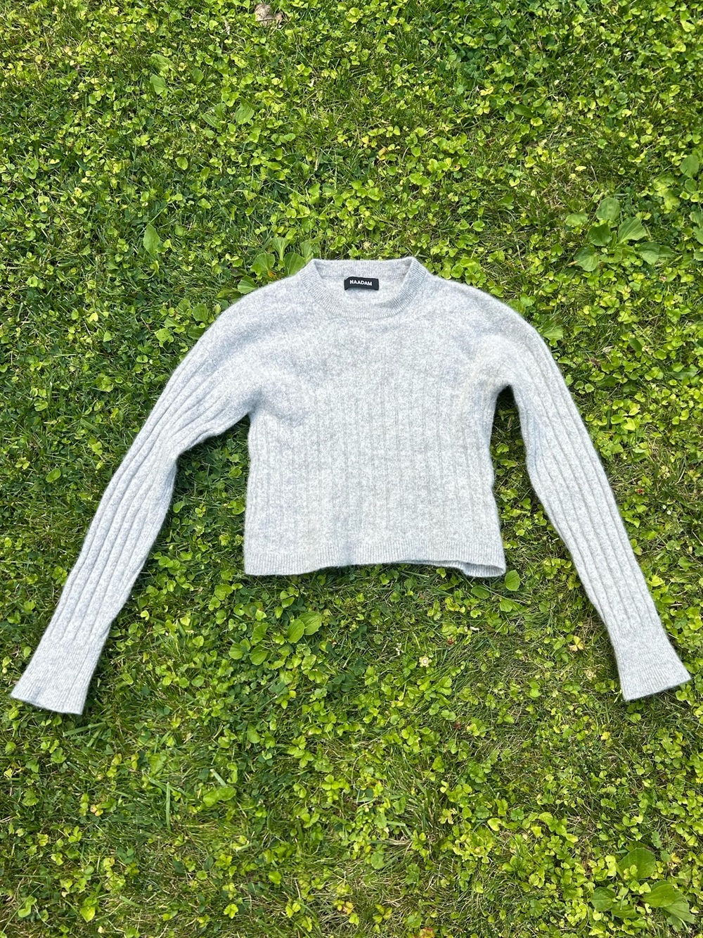 NAADAM Light Gray 100% Kashmir Ribbed Crewneck Sweater